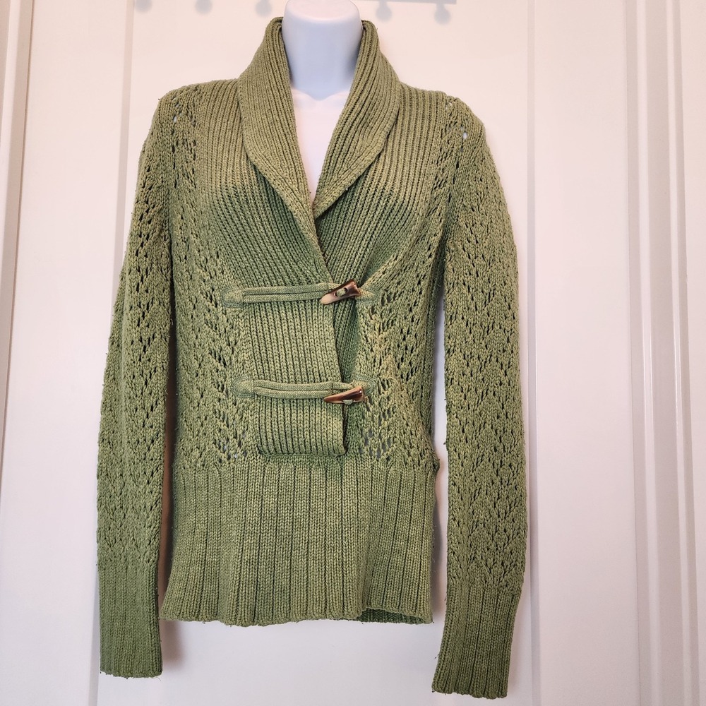 Y2K Old‎ Navy Sweater Angora Wool Cardigan M Green Toggle Fairy Grunge Twilight